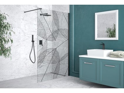 BESCO Walk-in sprchový kout LEAFY Barva rámu - Černá, Rozměr A - 120, Rozměr C - 200, Směr zavírání - Univerzální Levé / Pravé, Výplň - Malované bezpečnostní sklo - 8 mm BCLEAFY120