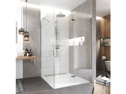 Mereo Sprchový kout, Novea, čtverec, zalamovací, 120x120 cm, chrom ALU, sklo Čiré, dveře pravé a pevný díl CK14843ZP
