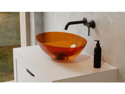 BESCO Umyvadlo na desku ANYA ze syntetické pryskyřice Barva - Hnědá, Barva sifonu - Černá KEANYA50HB