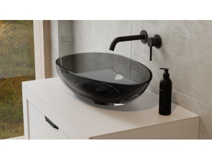 BESCO Umyvadlo na desku NEYA ze syntetické pryskyřice Barva - Černá , Barva sifonu - Černá KENEYA60BB