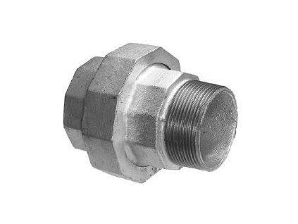 Šroubení 331 1/2", na ploché těsnění, s vnitřním a vnějším závitem, voda, litina, pozink, 933112V#
