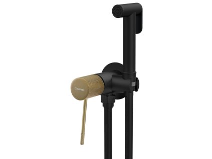 Sapho SOLARIS podomítková bidetová baterie se Stop sprškou, kulatá, černá/zlato mat WD040G