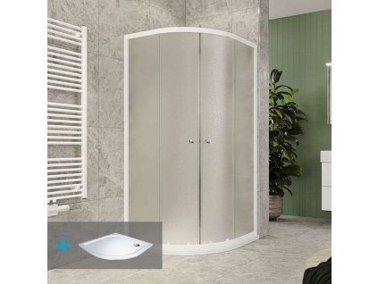 Mereo Sprchový set z Kory Lite, čtvrtkruh, 90 cm, bílý ALU, Grape a vaničky vč. sifonu, bez noži CK35121ZM