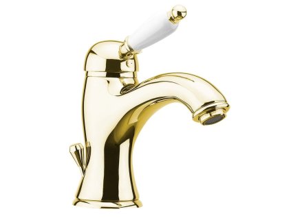 Sapho KIRKÉ WHITE stojánková umyvadlová baterie s výpustí, bílá páčka, zlato KI02BZ