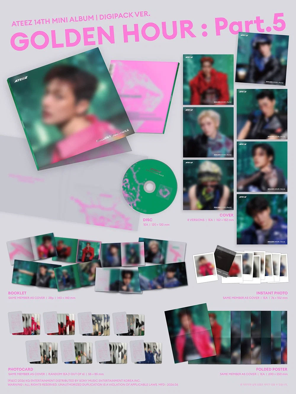 ATEEZ: Golden Hour: Part.5 (Digipack Version) 8 TYPES Random kpop album 8803581204322