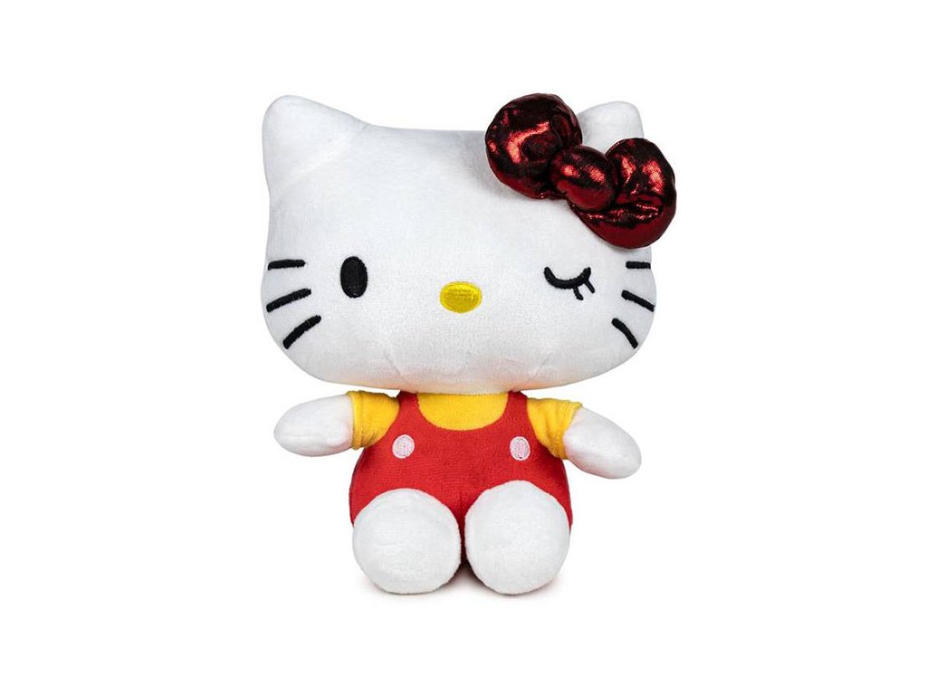 hello kitty 50th anniversary plush figure red bow yellow shirt 22 cm plysova postavicka 8425611338694