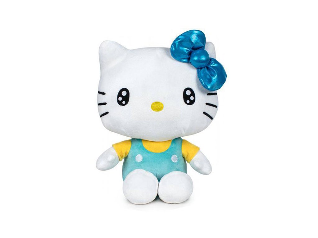 hello kitty 50th anniversary plush figure light blue bow yellow shirt 36 cm plysova postavicka 8425611338908