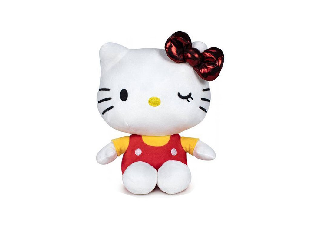 hello kitty 50th anniversary plush figure red bow yellow shirt 36 cm plysova postavicka 8425611338908