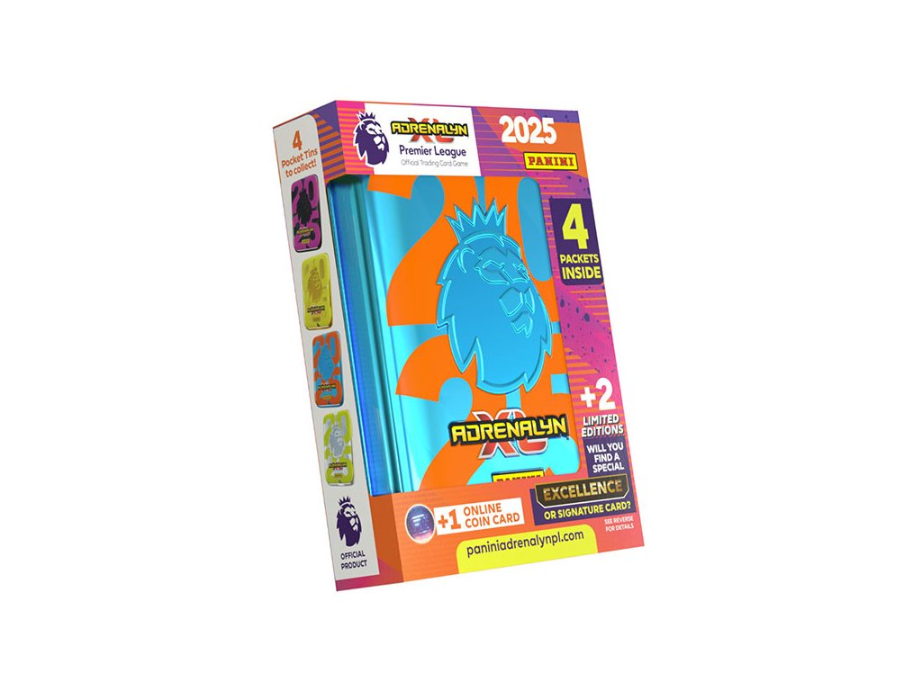 Futbalové karty Panini Premier League 2024/2025 Adrenalyn Pocket Tin (plechová krabička)