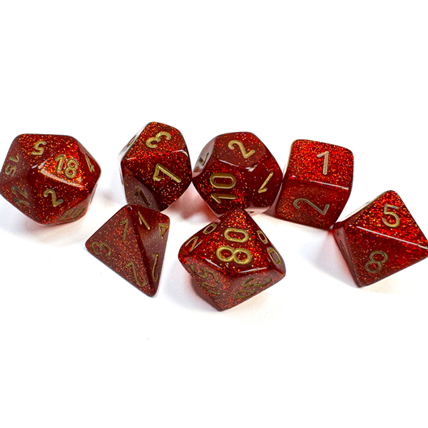 Sada kociek na RPG: Chessex - Glitter Ruby Gold (7 ks)