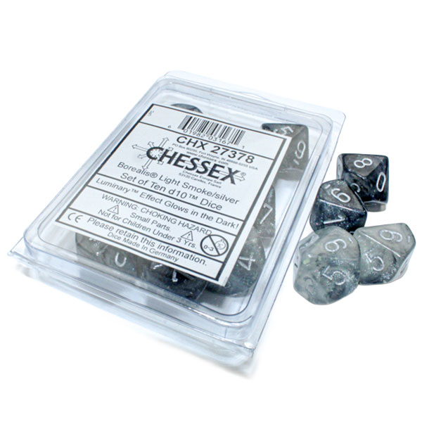 Sada kociek na RPG: Chessex - Borealis Light Smoke Silver Luminary (10 ks)