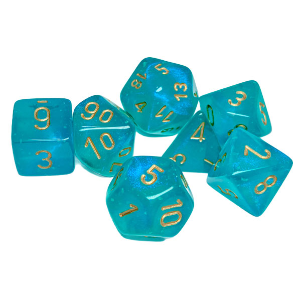 Sada kociek na RPG: Chessex - Borealis Teal Gold Luminary (7 ks)