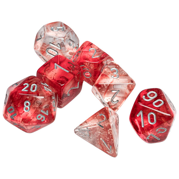 Sada kociek na RPG: Chessex - Nebula Red Silver Luminary (7 ks)