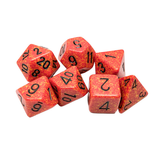 Sada kociek na RPG: Chessex - Fire Red Speckled (7 ks)