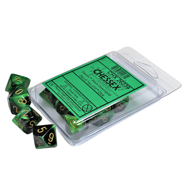 Sada kociek na RPG: Chessex - Black Green Gold Gemini (10 ks)