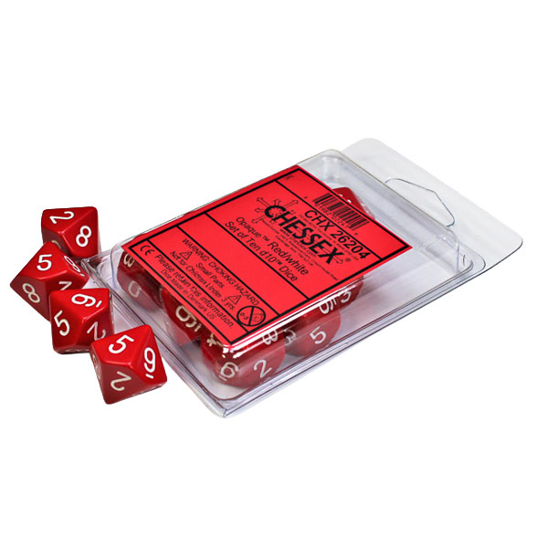 Sada kociek na RPG: Chessex - Red White Opaque (10 ks)