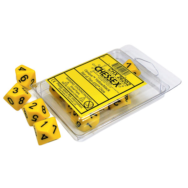 Sada kociek na RPG: Chessex - Yellow Black Opaque (10 ks)