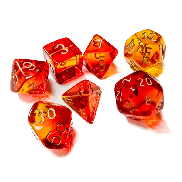 Sada kociek na RPG: Chessex - Gemini Translucent Red-Yellow Gold (7 ks)