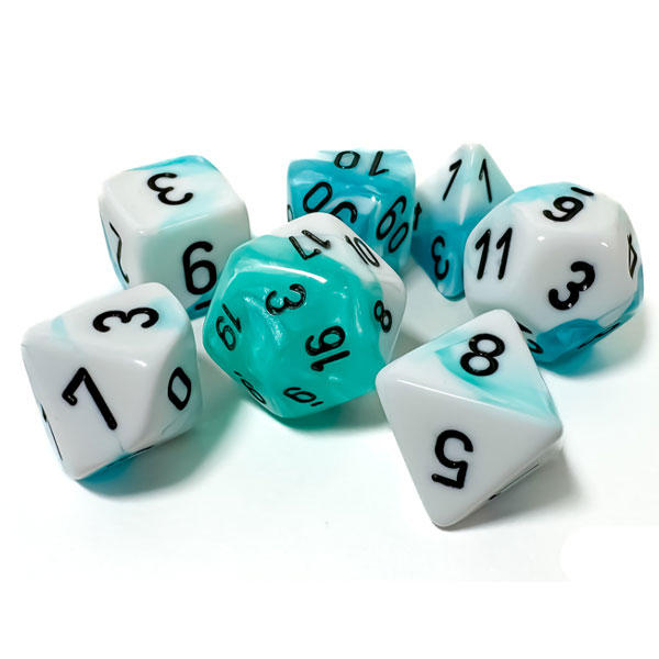 Sada kociek na RPG: Chessex - Gemini Teal-White Black (7 ks)