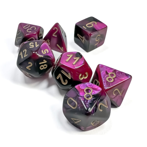 Sada kociek na RPG: Chessex - Gemini Black-Purple Gold (7 ks)