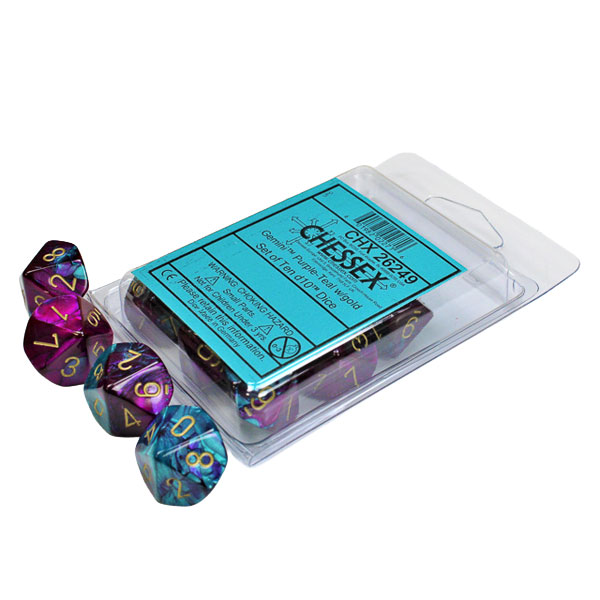 Sada kociek na RPG: Chessex - Purple Teal Gold Gemini (10 ks)