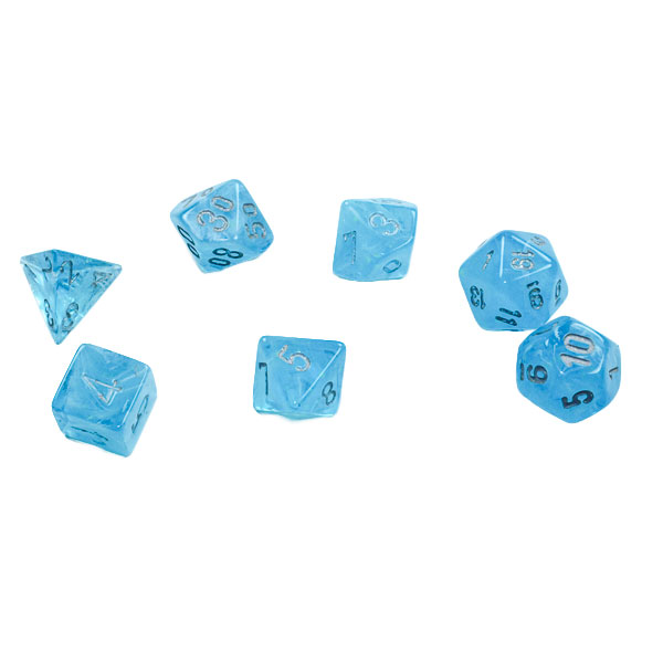 Sada kociek na RPG: Chessex - Festive Mini-hedral Sky Silver Luminary (7 ks)