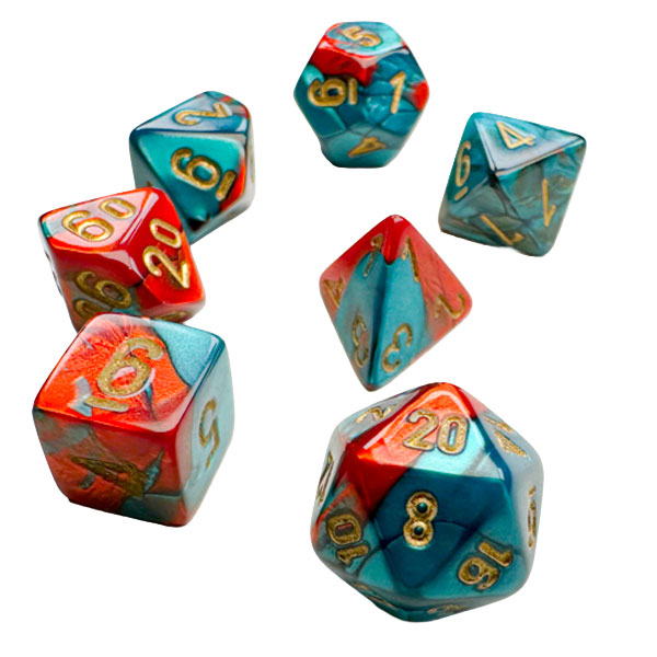 Sada kociek na RPG: Chessex - Festive Mini-hedral Red Teal Gold (7 ks)