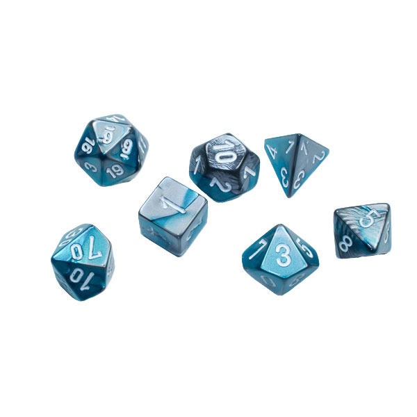 Sada kociek na RPG: Chessex - Festive Mini-hedral Steel Teal White (7 ks)