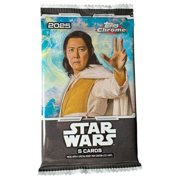 Zberateľské karty 2025 Topps Chrome Star Wars Blaster booster pack