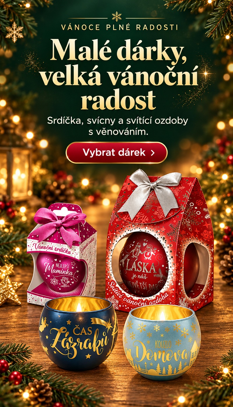 Vánoční dárky a dekorace, zvonečky, svícny a xxl koule