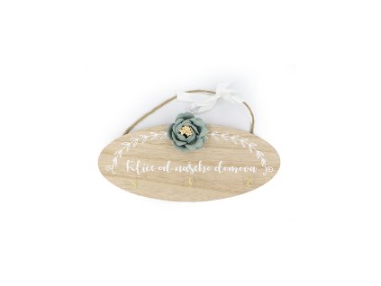 Dřevěná cedulka s háčky na klíče