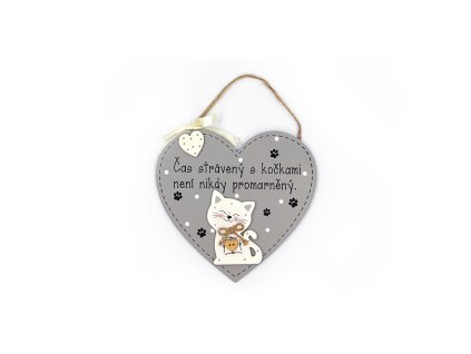 Dřevěná cedule srdce Čas strávený s kočkami