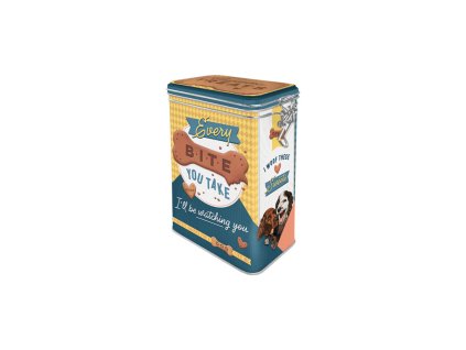 Plechová dóza s klipem Every Bite You Take Dog Treats NA31124 Nostalgic Art