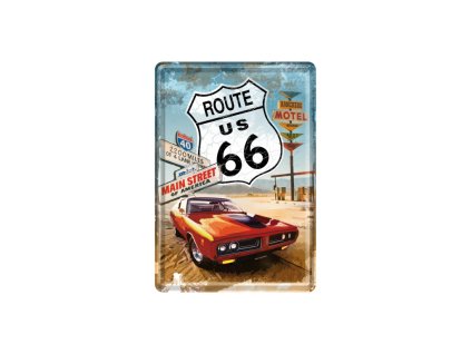 Plechová pohlednice Route 66 (Red car) NA10116 - Nostalgic-Art