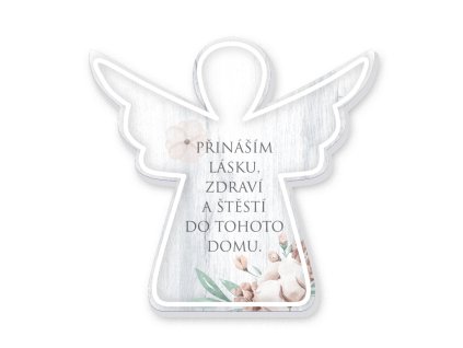 Dekorace anděl Přináším lásku, zdraví a štěstí do tohoto domu