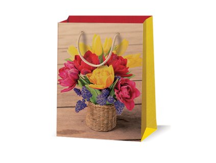 Nekupto Dárková taška kraft střední Jarní kytice v košíku