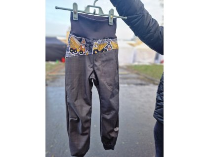 Zimní beránkové softshellové kalhoty šedé-žluté stroje