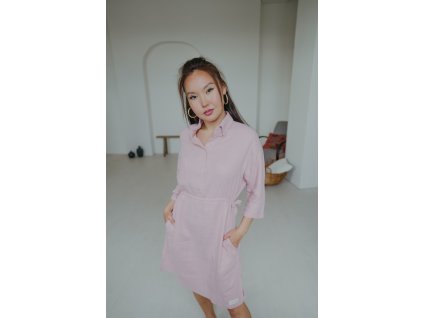 Mušelínové stahovací šaty POE pudrové se třpytkou