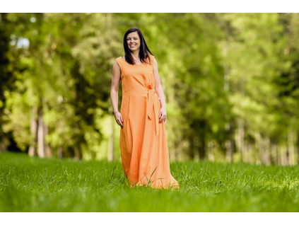 Lněné tílkové šaty - oranžové