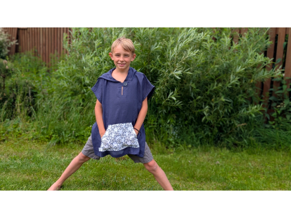 Pončo dětské super soft - tmavě modrá - kratší verze