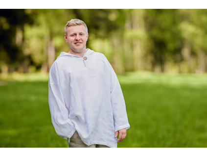 Lněná ležérní košile s kapucí - bílá