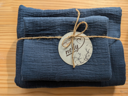 Mušelínový ručník a osuška - tmavě modrý set