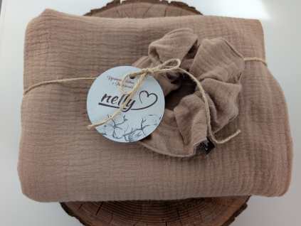 Dárkový mušelínový set z přírodní bavlny, hnědá šála