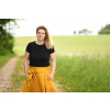 lněná sukně s páskem a kapsami krátká hořčicová tmavě žlutá, lněná dámská sukně kvalitní česká výroba