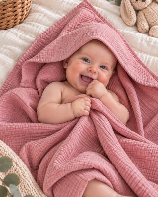 🛁 Po koupání do jemného mušelínu 🤍 Mušelínová osuška s kapucí ze 100% bavlny je měkká, lehká a příjemná i pro citlivou...