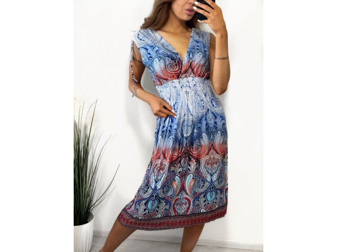 Dámské letní nemačkavé šaty modré icecool bez rukávů  A2134