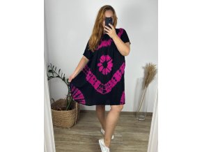 Letní šaty ke kolenům batika černorůžové A1228