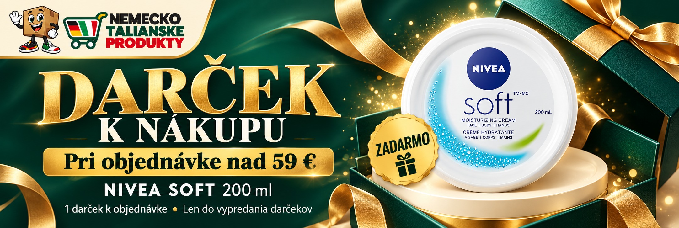 Darček NIVEA Soft 200 ml zdarma pri objednávke nad 59 €. Jeden darček k objednávke, len do vypredania darčekov.