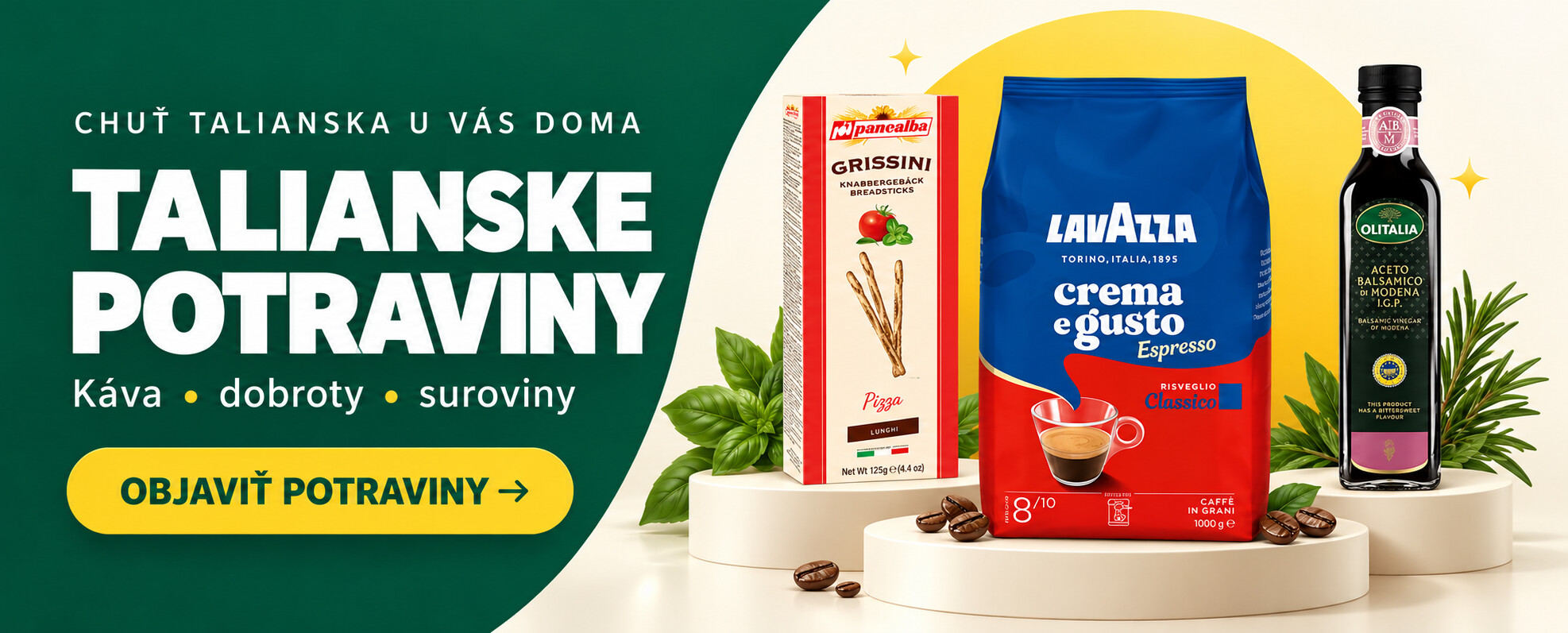 Talianske potraviny – Lavazza Crema e Gusto, Panealba Grissini a Olitalia