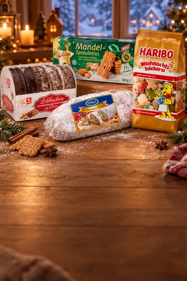 Norimberské perníky Weiss, mandlové spekulatius Goldora, štola s marcipánem Only a Haribo Vánoční pekárna